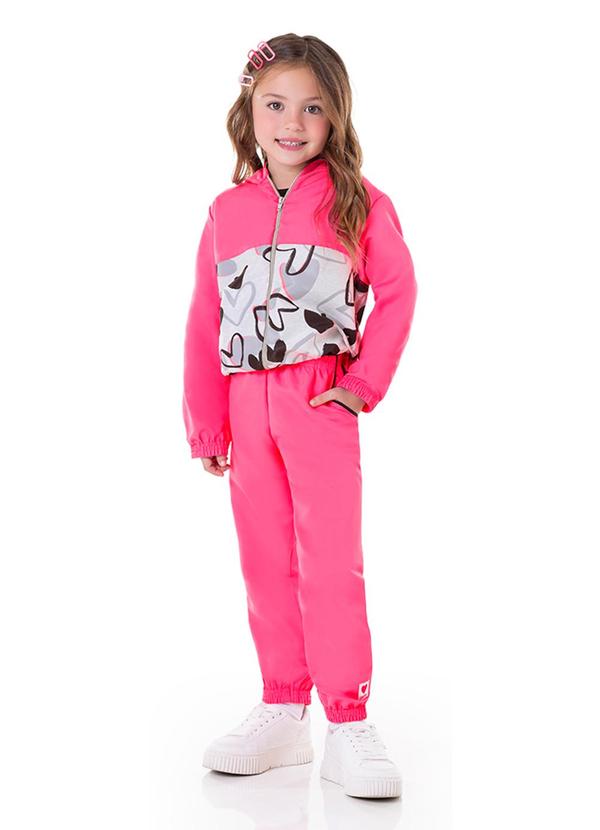 Conjunto Jaqueta e Calça Microfibra Estampa Rosa