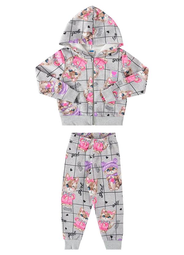 Conjunto Jaqueta e Calça Moletom Fashion Cinza