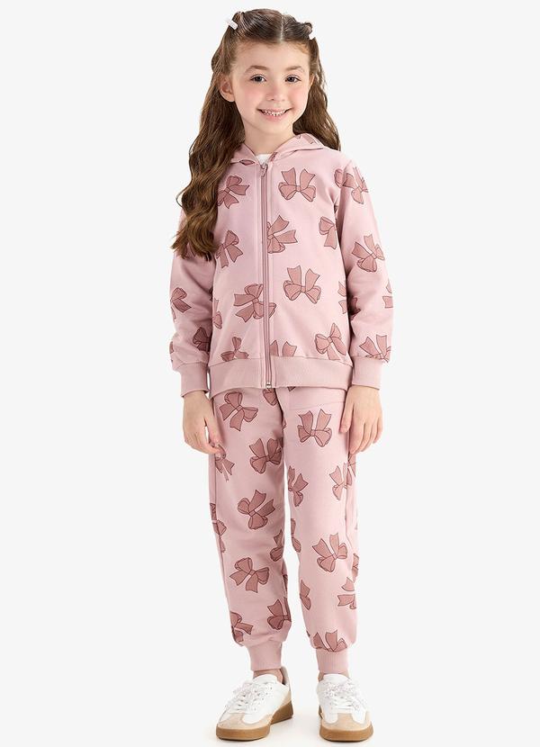 Conjunto Jaqueta e Calça Moletom Sarjado Rosa