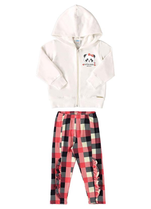 Conjunto Jaqueta e Calça Moletom Xadrez Bege