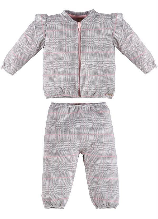 Conjunto Jaqueta e Calça Xadrez Jacquard Cinza