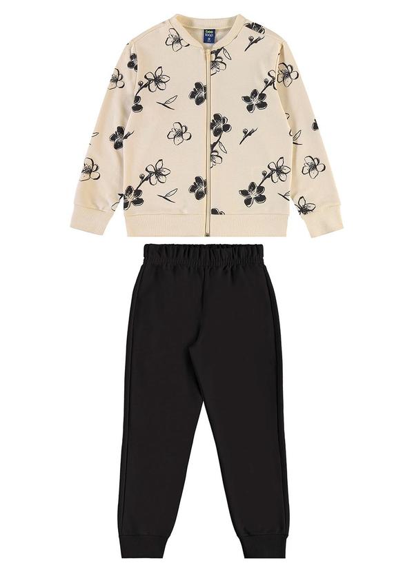 Conjunto Jaqueta Floral e Calça Bege