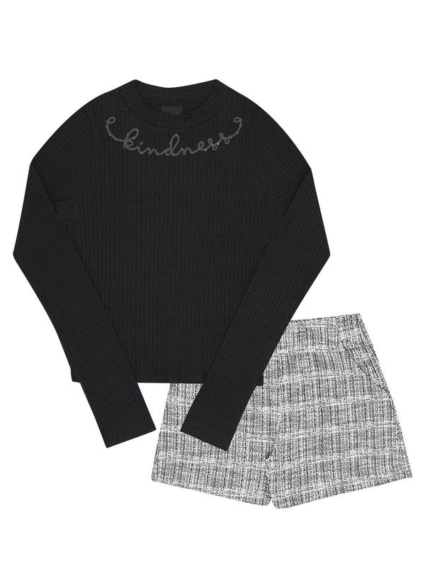 Vista 2 Conjunto Juvenil Menina Malha Canelada Preto Pulla Bulla Pulla Bulla