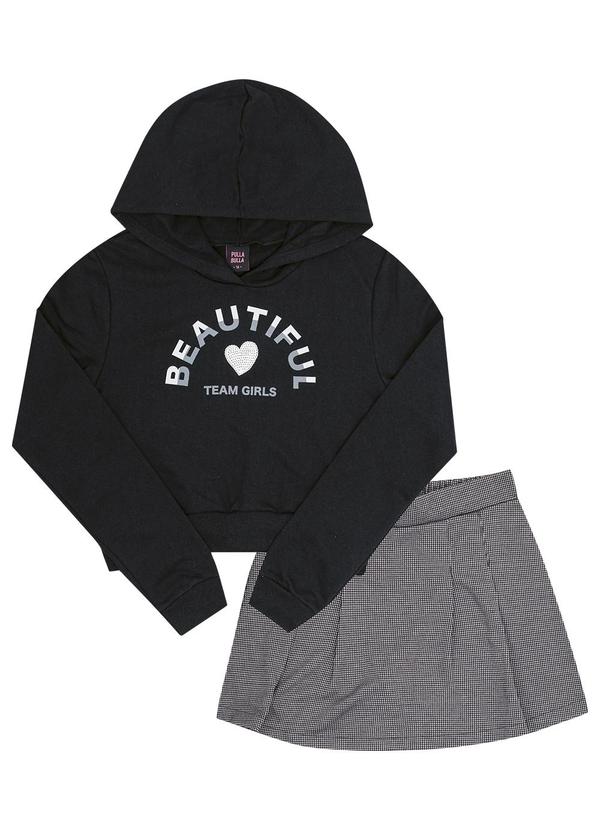 Vista 2 Conjunto Juvenil Menina Moletinho Preto Pulla Bulla Pulla Bulla