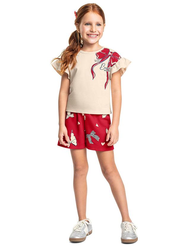 Conjunto Laços e Corações Infantil Bege