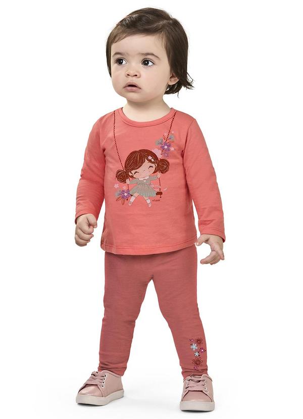 Vista 2 Conjunto Longo Bebê Menina Estampado Laranja