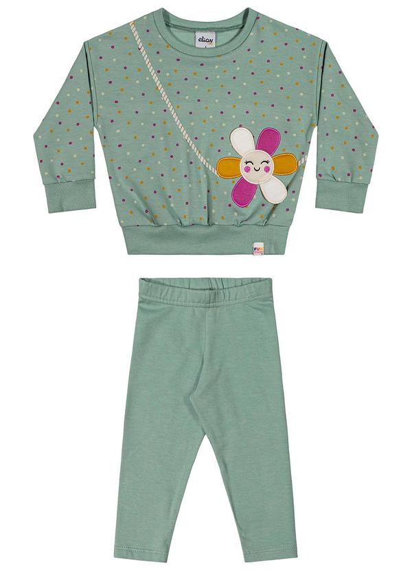 Conjunto Longo Bebê Menina Poá Verde