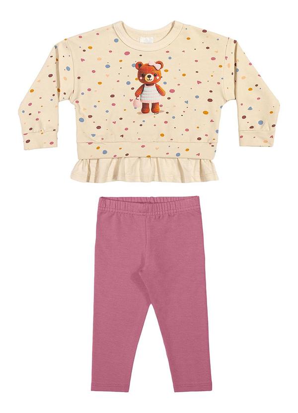 Conjunto Longo Bebê Menina Ursinha Bege