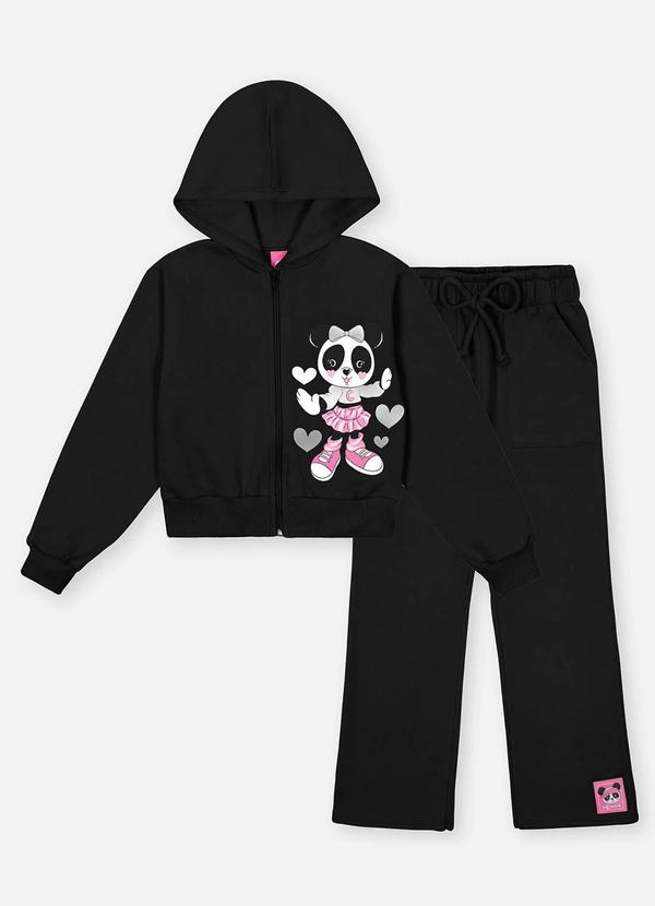 Conjunto Longo Infantil Menina Panda Lover Preto