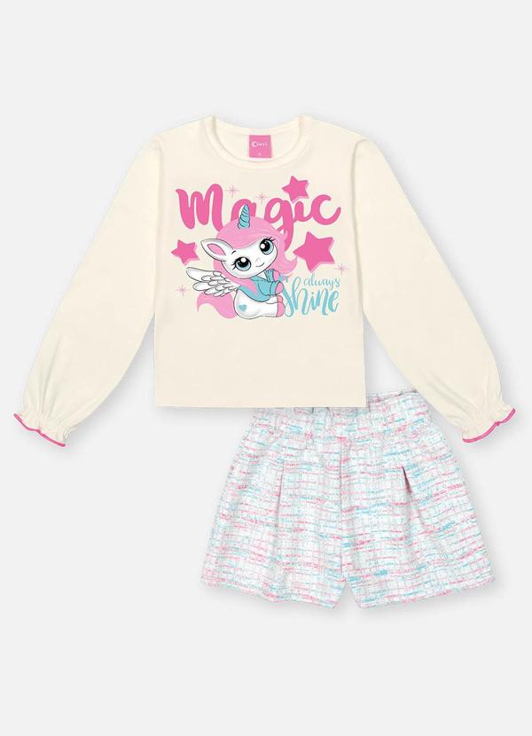 Conjunto Longo Infantil Menina Unicórnio Bege