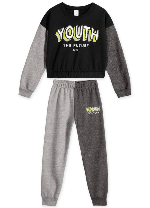 Conjunto Longo Moletom Infantil Feminino Preto