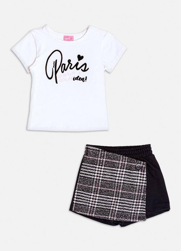 Conjunto Manga Curta de Moletom Xadrez Branco