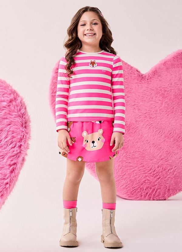 Conjunto Manga Longa de Listras e Bichinhos Rosa