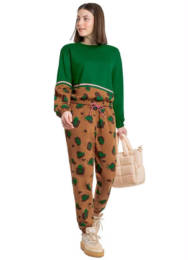 Vista 2 Conjunto Menina Blusão e Calça Verde Gloss Gloss