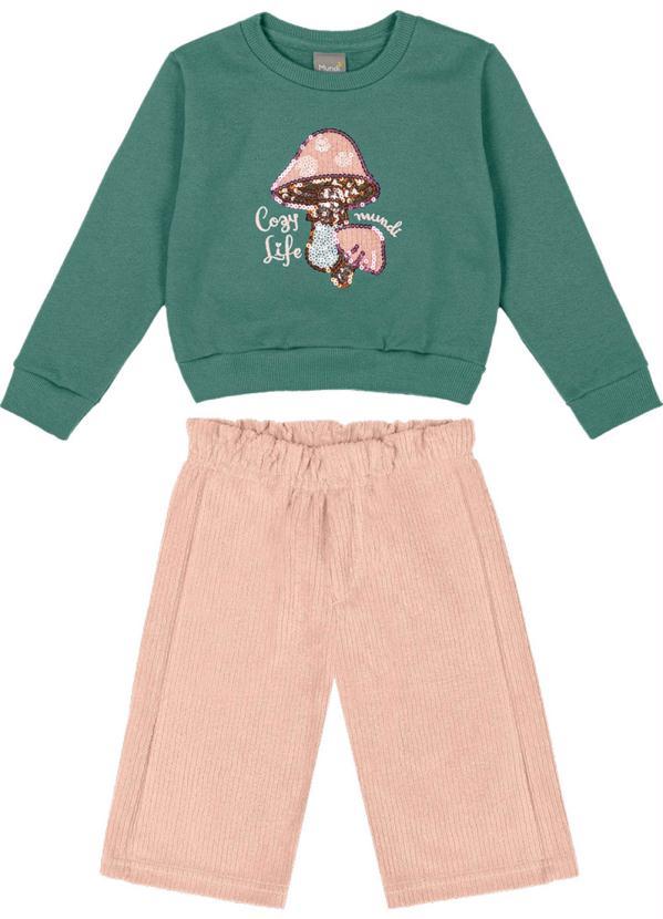 Conjunto Menina com Aplique de Cogumelo Verde