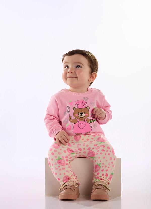 Conjunto Molecotton Calça Peluciada Rosa