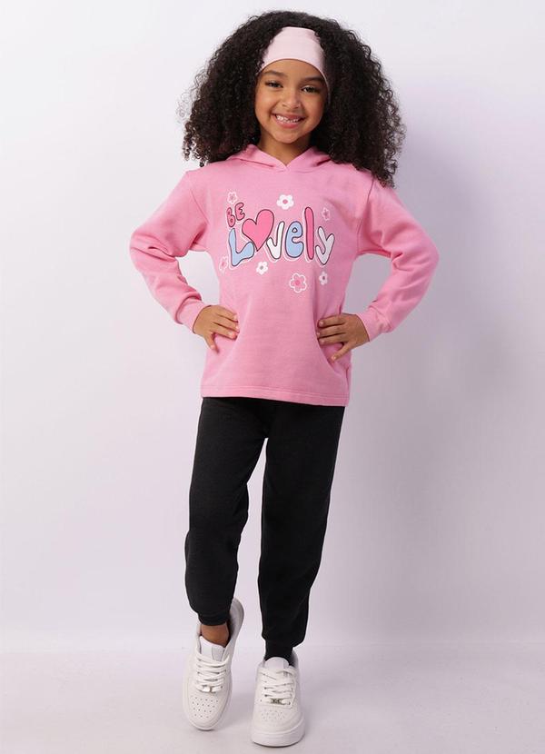 Conjunto Moletom Infantil Capuz com Estampa Rosa