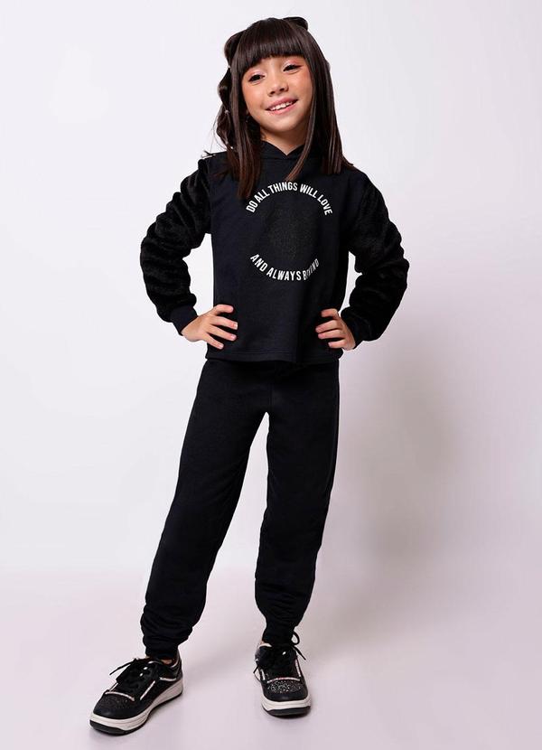 Conjunto Moletom Infantil Mangas Sherpa Preto
