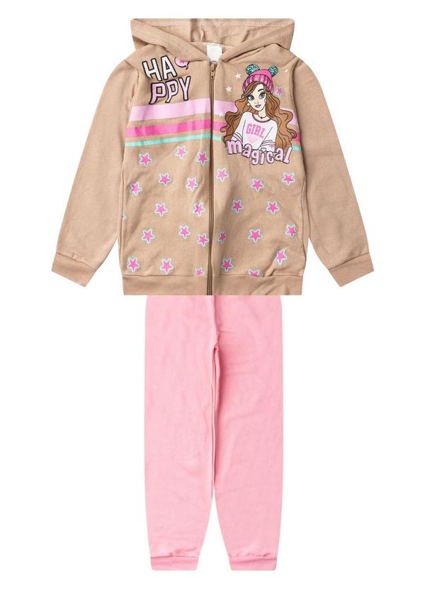 Conjunto Moletom Menina Jaqueta e Calça Bege