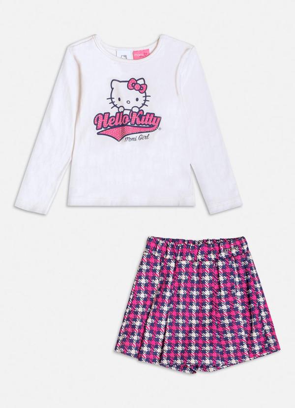 Conjunto Pied Poule Hello Kitty com Strass Rosa