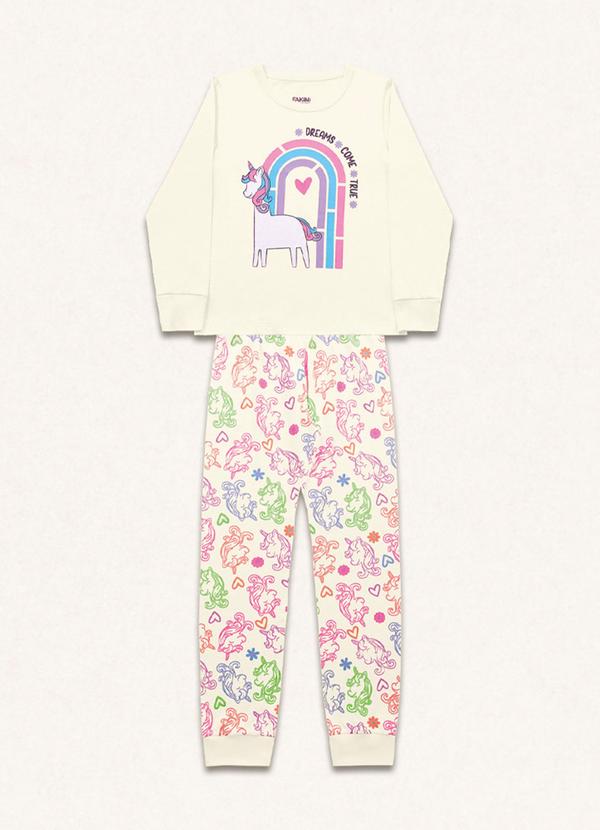 Vista 2 Conjunto Pijama Blusa Manga Longa e Calça Bege Fakini Kids Fakini Kids