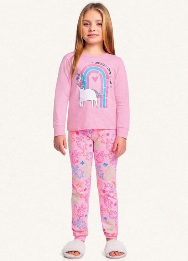 Vista 2 Conjunto Pijama Blusa Manga Longa e Calça Rosa Fakini Kids Fakini Kids