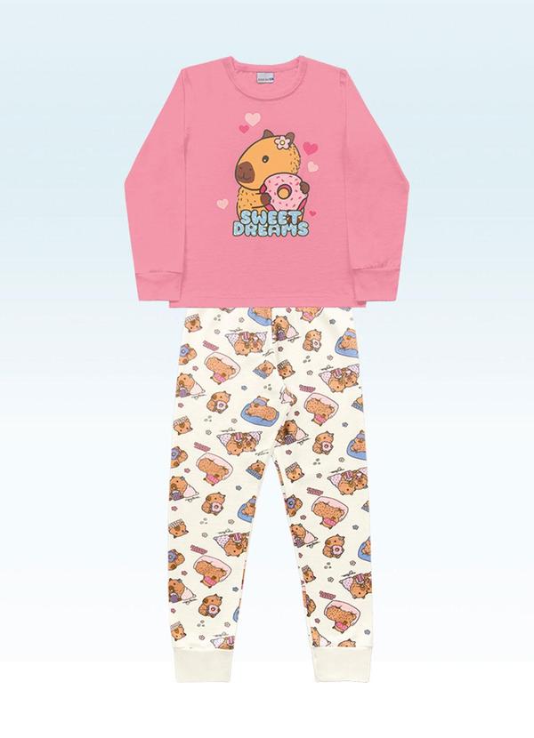 Conjunto Pijama Blusa Manga Longa e Calça Rosa
