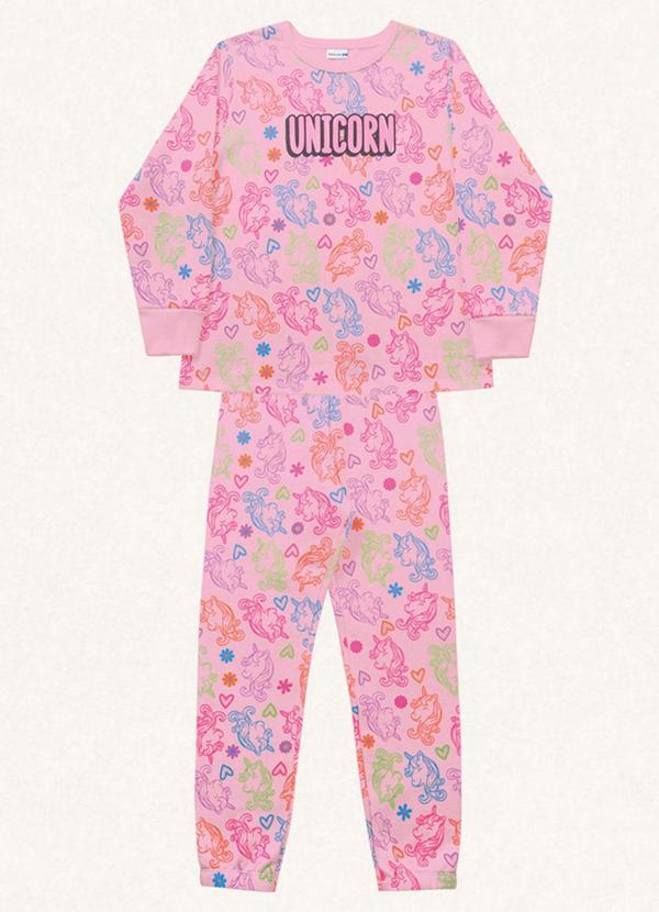 Conjunto Pijama Blusão Manga Longa e Calça Rosa