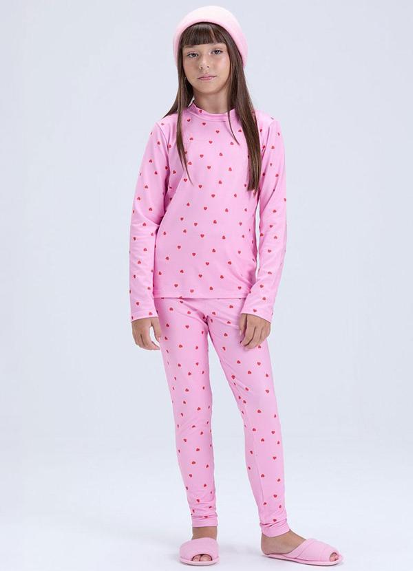 Conjunto Térmico Feminino Coraçãozinhos Rosa