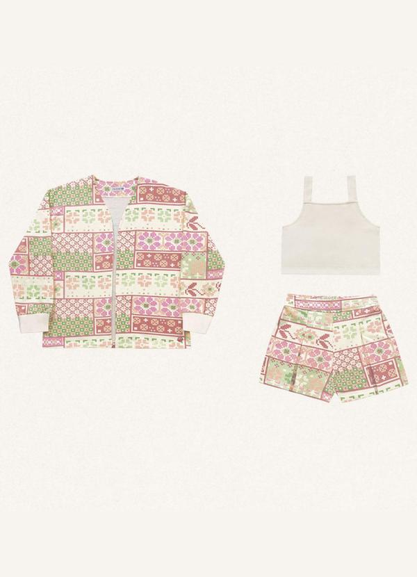 Vista 2 Conjunto Top/Short/Casaco Aberto Estampado Fakini Kids Fakini Kids