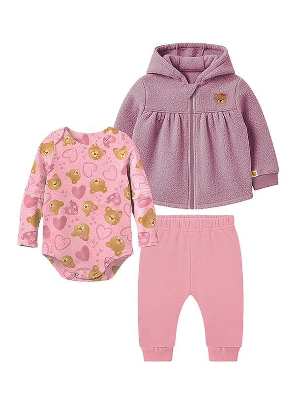 Conjunto Ursinho 3 Peças Rosa