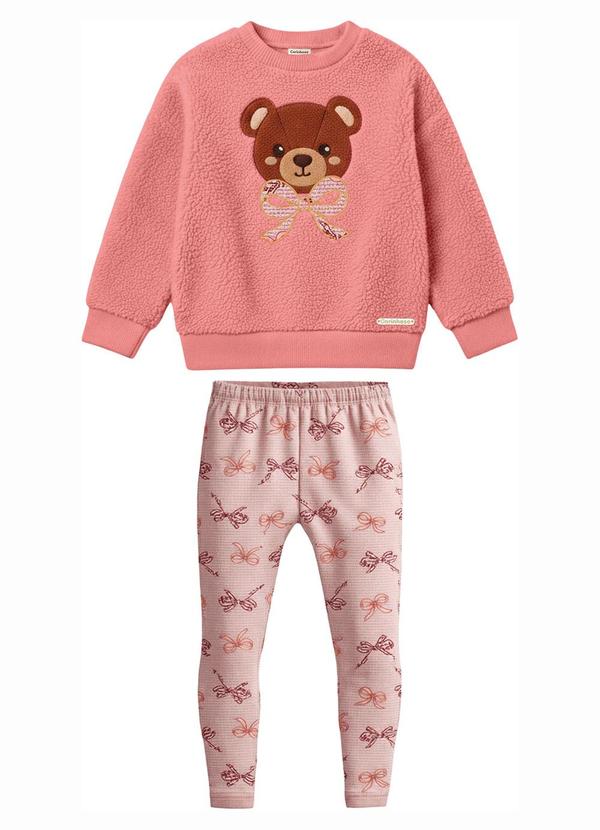 Conjunto Urso & Laços com Lurex Rosa