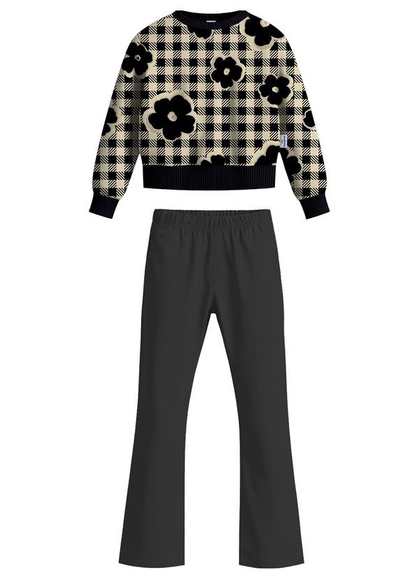 Conjunto Vichy com Flores Preto