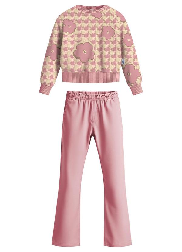 Conjunto Vichy com Flores Rosa Claro