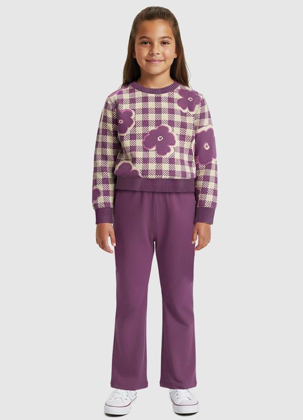 Conjunto Vichy com Flores Roxo
