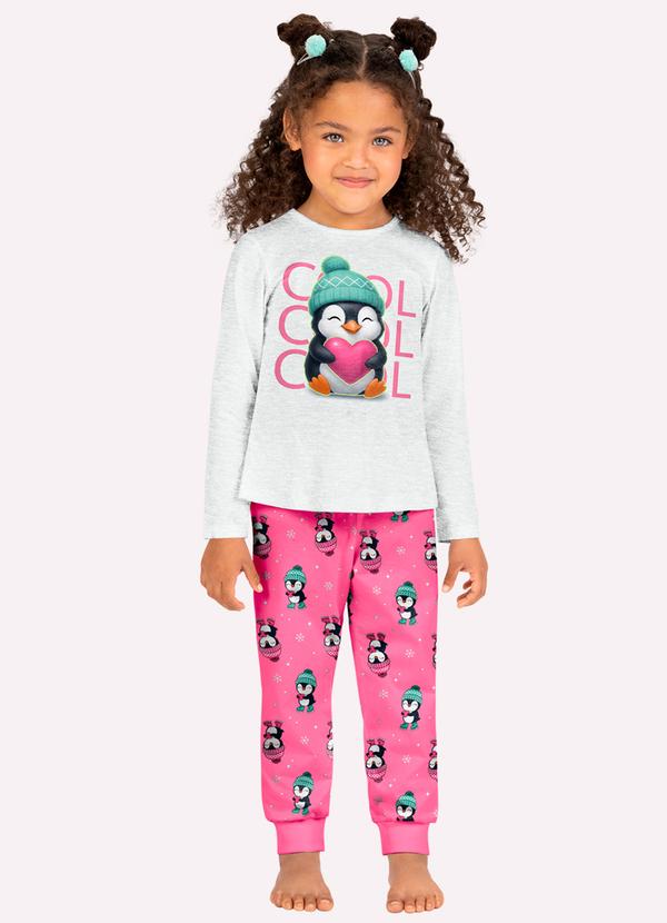 Pijama Infantil Menina Brilha no Escuro Cinza