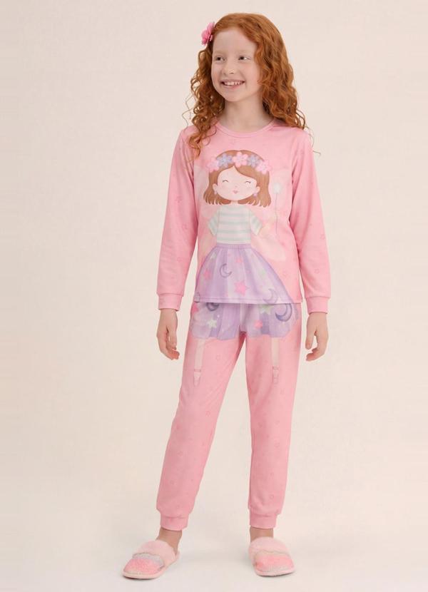 Pijama Infantil Menina em Malha Rosa