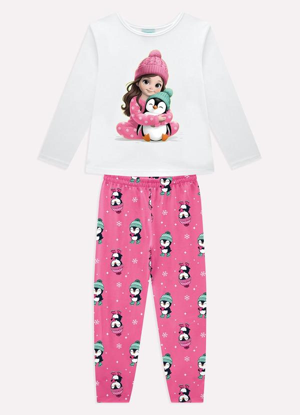Pijama Infantil Menina Pinguim Branco
