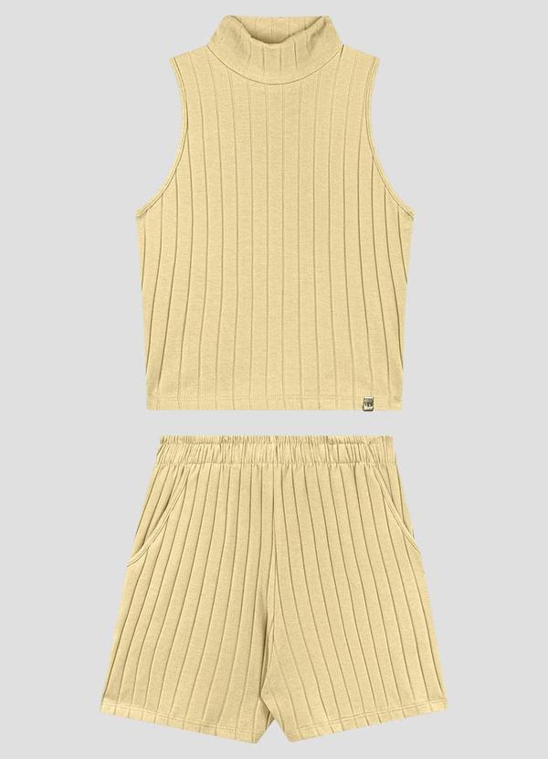 Conjunto Blusa e Shorts Cotton Canelado Bege