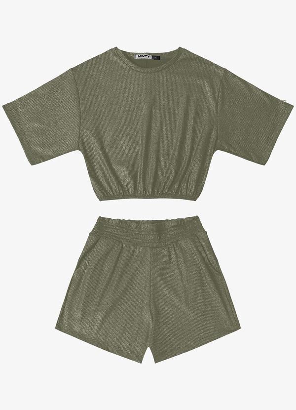 Conjunto Juvenil Blusa com Shorts Verde Militar
