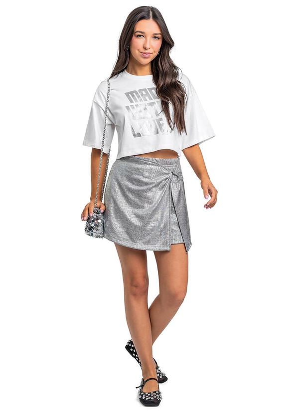 Vista 2 Conjunto Juvenil com Blusa e Saia Branco Gloss Gloss