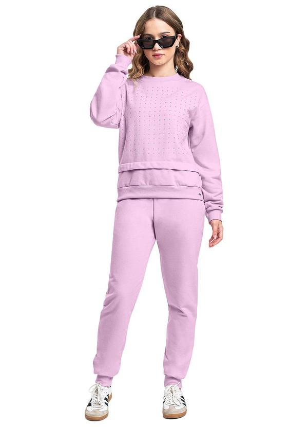 Conjunto Juvenil em Moletom com Strass Rosa