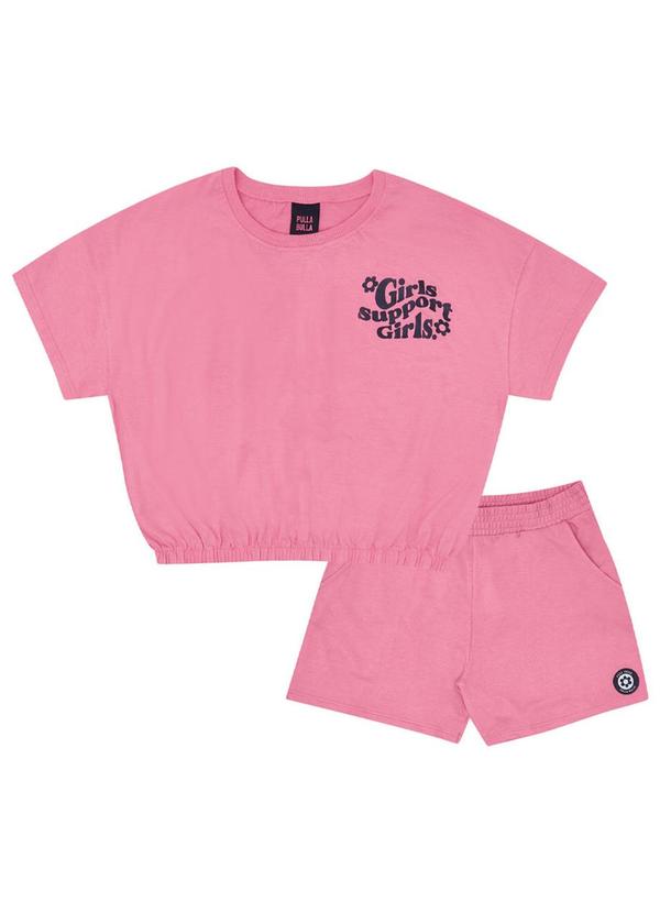 Vista 2 Conjunto Meia Malha Menina Rosa Pulla Bulla Pulla Bulla