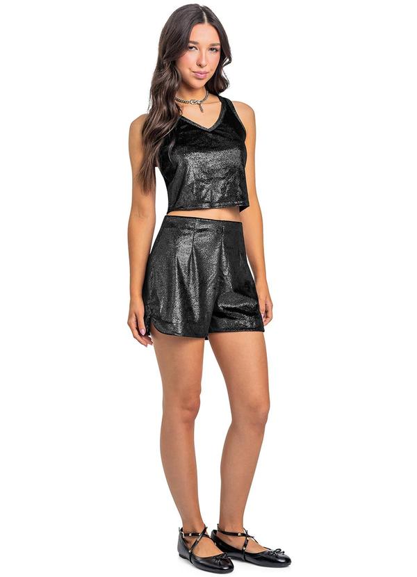 Vista 2 Conjunto Top e Short Veludo Brilho Preto Gloss Gloss