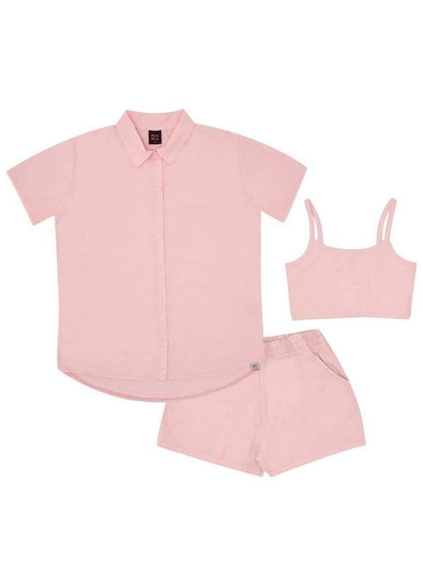 Vista 2 Conjunto Tricoline Menina Rosa Pulla Bulla Pulla Bulla