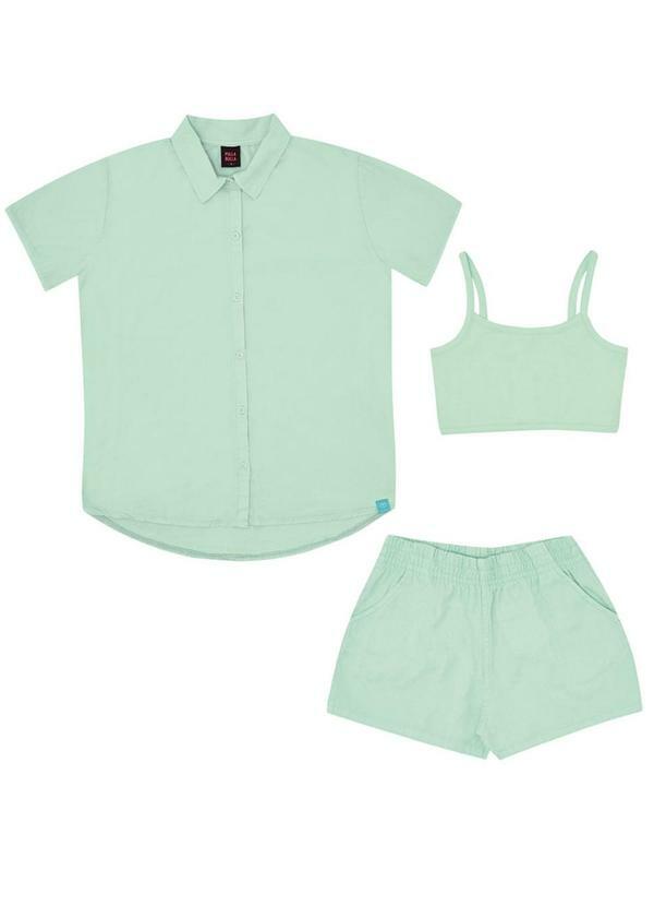 Vista 2 Conjunto Tricoline Menina Verde Pulla Bulla Pulla Bulla