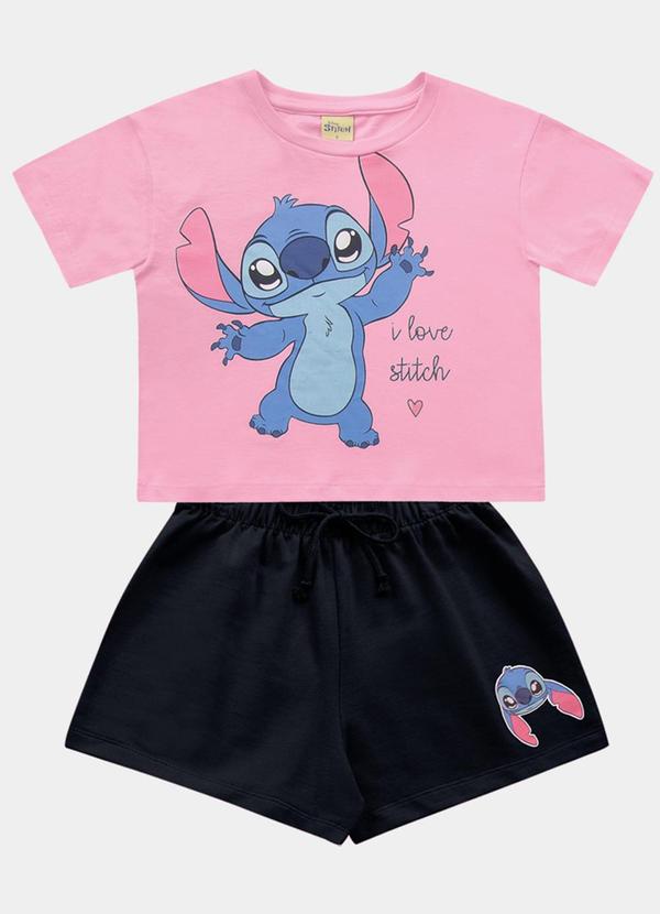 Cj.Blusa/Short Lilo & Stitch Rosa