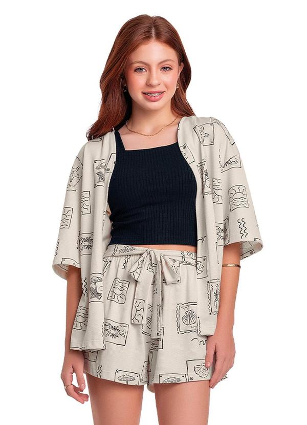Conjunto Kimono e Top e Short Bege