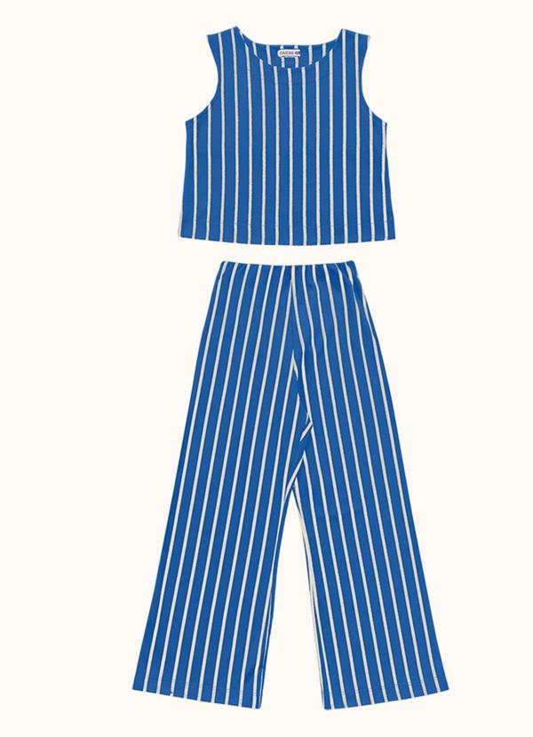 Conjunto Regata Cropped e Calça Wide Leg Azul