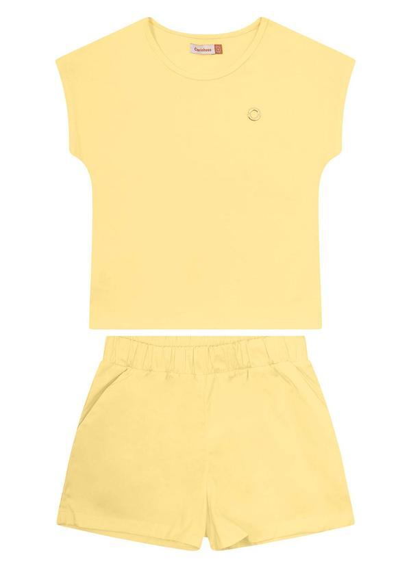Vista 2 Conjunto Amarelo em Cotton com Plaqueta Menina Carinhoso Carinhoso
